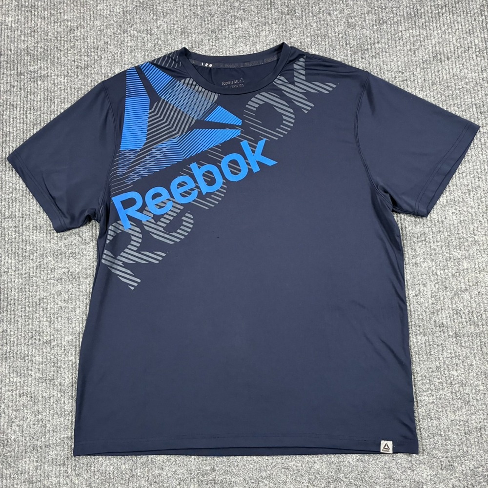 Reebok Mens Size XL Navy Blue Graphic Short Sleeve Athletic Performance T Shirt